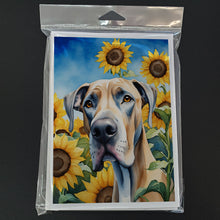 Load image into Gallery viewer, Great Dane in Sunflowers Greeting Cards - Blank Note Cards – 8-Pack of Artist-Designed Cards with Envelopes