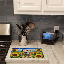 Load image into Gallery viewer, Great Dane in Sunflowers Cutting Board Tempered Glass Kitchen Cutting Surface, Heat Resistant Chopping Board with Non-Slip Feet, Decorative Food Prep &amp; Serving