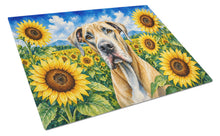 Load image into Gallery viewer, Great Dane in Sunflowers Cutting Board Tempered Glass Kitchen Cutting Surface, Heat Resistant Chopping Board with Non-Slip Feet, Decorative Food Prep &amp; Serving