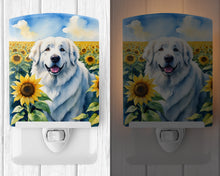 Load image into Gallery viewer, Great Pyrenees in Sunflowers Ceramic Night Light