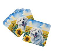 Load image into Gallery viewer, Great Pyrenees in Sunflowers Coasters - Set of 4 Lightweight Foam, Absorbent Drink Coasters