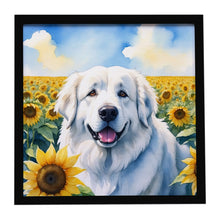 Load image into Gallery viewer, Great Pyrenees in Sunflowers Framed Metal Print