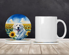 Load image into Gallery viewer, Great Pyrenees in Sunflowers Large Sandstone Coasters Pack of 4