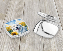 Load image into Gallery viewer, Great Pyrenees in Sunflowers Compact Mirror – Stylish Purse Mirror with Artistic Covers