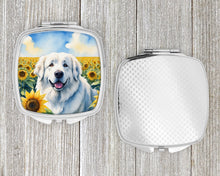 Load image into Gallery viewer, Great Pyrenees in Sunflowers Compact Mirror – Stylish Purse Mirror with Artistic Covers