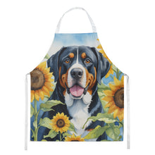 Load image into Gallery viewer, Greater Swiss Mountain Dog in Sunflowers Apron – Artist-Designed Kitchen, BBQ &amp; Craft Apron