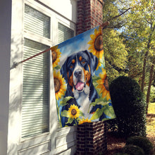 Load image into Gallery viewer, Greater Swiss Mountain Dog in Sunflowers House Flag