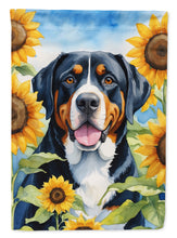 Load image into Gallery viewer, Greater Swiss Mountain Dog in Sunflowers House Flag