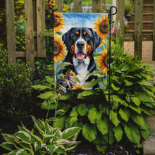 Load image into Gallery viewer, Greater Swiss Mountain Dog in Sunflowers Garden Flag – Bright Dog-Themed Yard Decor