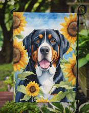 Load image into Gallery viewer, Greater Swiss Mountain Dog in Sunflowers Garden Flag – Bright Dog-Themed Yard Decor