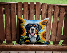 Load image into Gallery viewer, Greater Swiss Mountain Dog in Sunflowers Throw Pillow - 14x14 Decorative Pillow – Art for Your Home &amp; Patio