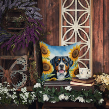 Load image into Gallery viewer, Greater Swiss Mountain Dog in Sunflowers Throw Pillow - 14x14 Decorative Pillow – Art for Your Home &amp; Patio