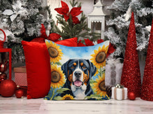 Load image into Gallery viewer, Greater Swiss Mountain Dog in Sunflowers Throw Pillow - 14x14 Decorative Pillow – Art for Your Home &amp; Patio
