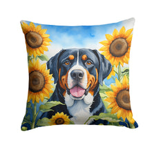 Load image into Gallery viewer, Greater Swiss Mountain Dog in Sunflowers Throw Pillow - 14x14 Decorative Pillow – Art for Your Home &amp; Patio