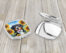 Load image into Gallery viewer, Greater Swiss Mountain Dog in Sunflowers Compact Mirror – Stylish Purse Mirror with Artistic Covers
