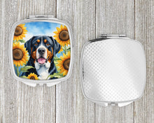 Load image into Gallery viewer, Greater Swiss Mountain Dog in Sunflowers Compact Mirror – Stylish Purse Mirror with Artistic Covers