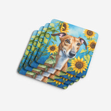 Load image into Gallery viewer, Greyhound in Sunflowers Coasters - Set of 4 Lightweight Foam, Absorbent Drink Coasters