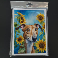 Load image into Gallery viewer, Greyhound in Sunflowers Greeting Cards - Blank Note Cards – 8-Pack of Artist-Designed Cards with Envelopes