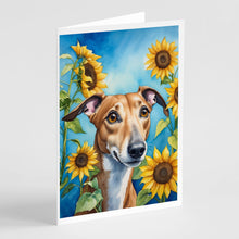 Load image into Gallery viewer, Greyhound in Sunflowers Greeting Cards - Blank Note Cards – 8-Pack of Artist-Designed Cards with Envelopes