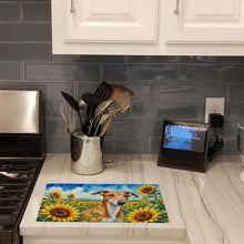 Load image into Gallery viewer, Greyhound in Sunflowers Cutting Board Tempered Glass Kitchen Cutting Surface, Heat Resistant Chopping Board with Non-Slip Feet, Decorative Food Prep &amp; Serving