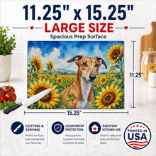 Load image into Gallery viewer, Greyhound in Sunflowers Cutting Board Tempered Glass Kitchen Cutting Surface, Heat Resistant Chopping Board with Non-Slip Feet, Decorative Food Prep &amp; Serving