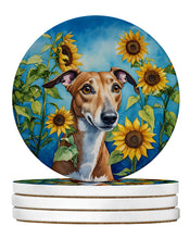 Load image into Gallery viewer, Greyhound in Sunflowers Large Sandstone Coasters Pack of 4