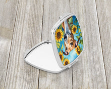 Load image into Gallery viewer, Greyhound in Sunflowers Compact Mirror – Stylish Purse Mirror with Artistic Covers