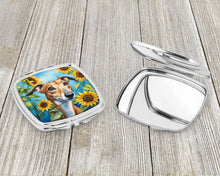 Load image into Gallery viewer, Greyhound in Sunflowers Compact Mirror – Stylish Purse Mirror with Artistic Covers