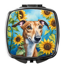 Load image into Gallery viewer, Greyhound in Sunflowers Compact Mirror – Stylish Purse Mirror with Artistic Covers