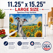 Load image into Gallery viewer, Greyhound in Sunflowers Cutting Board Tempered Glass Kitchen Cutting Surface, Heat Resistant Chopping Board with Non-Slip Feet, Decorative Food Prep &amp; Serving