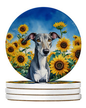 Load image into Gallery viewer, Greyhound in Sunflowers Large Sandstone Coasters Pack of 4