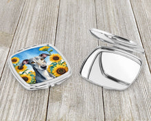 Load image into Gallery viewer, Greyhound in Sunflowers Compact Mirror – Stylish Purse Mirror with Artistic Covers