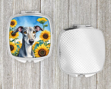 Load image into Gallery viewer, Greyhound in Sunflowers Compact Mirror – Stylish Purse Mirror with Artistic Covers