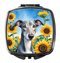 Load image into Gallery viewer, Greyhound in Sunflowers Compact Mirror – Stylish Purse Mirror with Artistic Covers