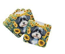 Load image into Gallery viewer, Havanese in Sunflowers Coasters - Set of 4 Lightweight Foam, Absorbent Drink Coasters