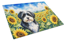 Load image into Gallery viewer, Havanese in Sunflowers Cutting Board Tempered Glass Kitchen Cutting Surface, Heat Resistant Chopping Board with Non-Slip Feet, Decorative Food Prep &amp; Serving