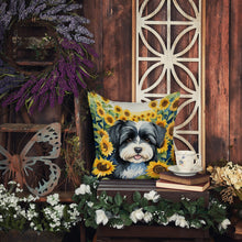 Load image into Gallery viewer, Havanese in Sunflowers Throw Pillow