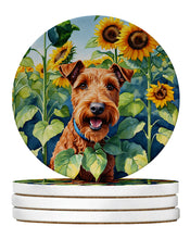 Load image into Gallery viewer, Irish Terrier in Sunflowers Large Sandstone Coasters Pack of 4