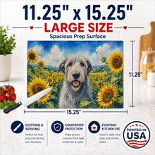 Load image into Gallery viewer, Irish Wolfhound in Sunflowers Cutting Board Tempered Glass Kitchen Cutting Surface, Heat Resistant Chopping Board with Non-Slip Feet, Decorative Food Prep &amp; Serving