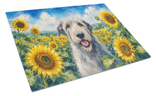Load image into Gallery viewer, Irish Wolfhound in Sunflowers Cutting Board Tempered Glass Kitchen Cutting Surface, Heat Resistant Chopping Board with Non-Slip Feet, Decorative Food Prep &amp; Serving