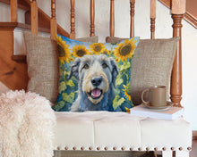 Load image into Gallery viewer, Irish Wolfhound in Sunflowers Throw Pillow - 14x14 Decorative Pillow – Art for Your Home &amp; Patio