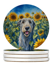 Load image into Gallery viewer, Irish Wolfhound in Sunflowers Large Sandstone Coasters Pack of 4