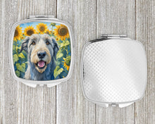Load image into Gallery viewer, Irish Wolfhound in Sunflowers Compact Mirror – Stylish Purse Mirror with Artistic Covers