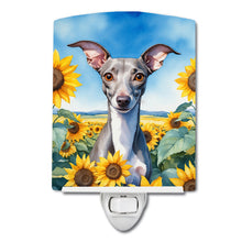 Load image into Gallery viewer, Italian Greyhound in Sunflowers Ceramic Night Light