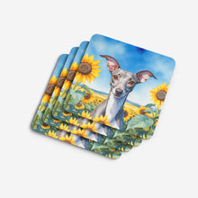 Load image into Gallery viewer, Italian Greyhound in Sunflowers Coasters - Set of 4 Lightweight Foam, Absorbent Drink Coasters