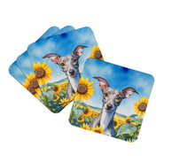 Load image into Gallery viewer, Italian Greyhound in Sunflowers Coasters - Set of 4 Lightweight Foam, Absorbent Drink Coasters