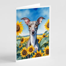 Load image into Gallery viewer, Italian Greyhound in Sunflowers Greeting Cards - Blank Note Cards – 8-Pack of Artist-Designed Cards with Envelopes