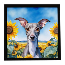 Load image into Gallery viewer, Italian Greyhound in Sunflowers Framed Metal Print