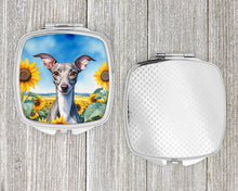 Load image into Gallery viewer, Italian Greyhound in Sunflowers Compact Mirror – Stylish Purse Mirror with Artistic Covers