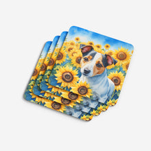 Load image into Gallery viewer, Jack Russell Terrier in Sunflowers Coasters - Set of 4 Lightweight Foam, Absorbent Drink Coasters